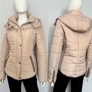 NWT WOMEN’S QUILTED PUFFER ZIPPED HOODED LINED JACKET IN‎ BEIGE